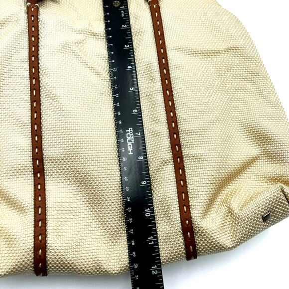 ANTONIO MELANI Tan‎ Brown Canvas Purse Handbag Shoulder Tote Faux Leather Trim - Picture 9 of 10